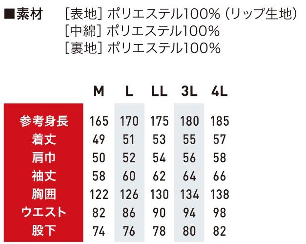 防寒つなぎサイズ