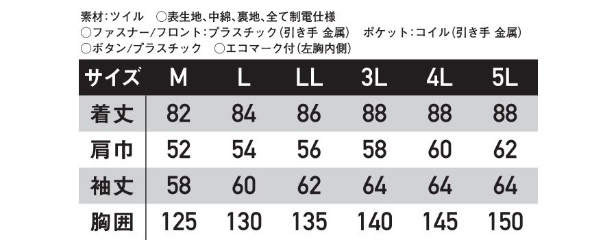 防寒コートサイズ