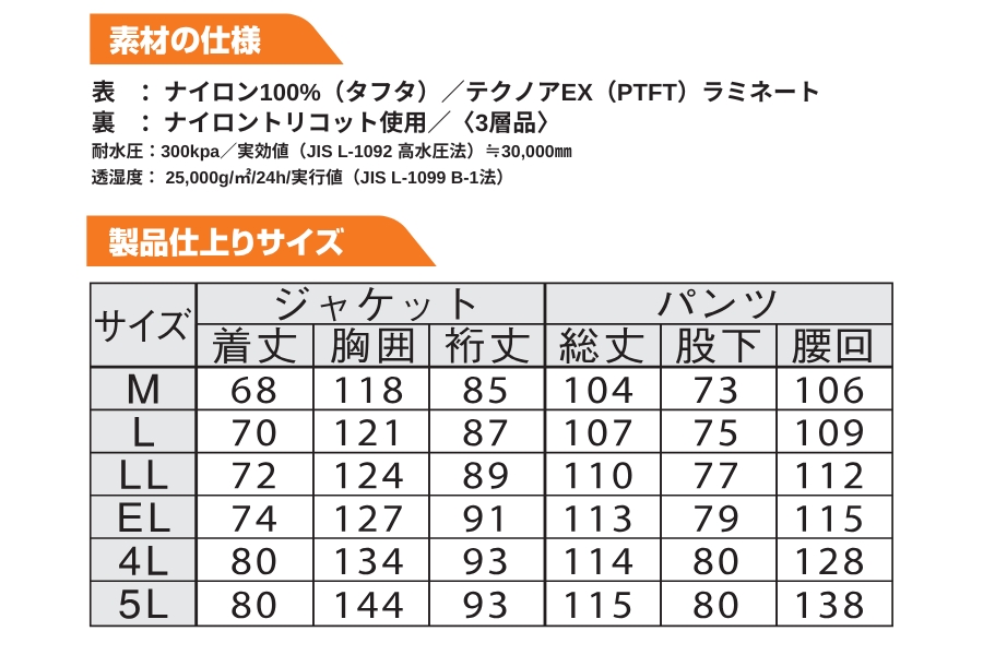 レインウェア上下セット5000