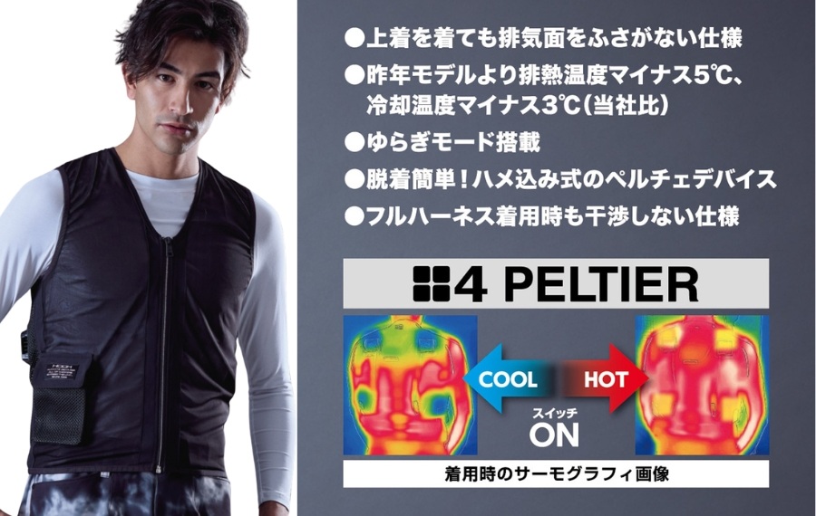 冬も夏も使える冷暖ペルチェベストPV555｜村上被服 HOOH ペルチェ素子