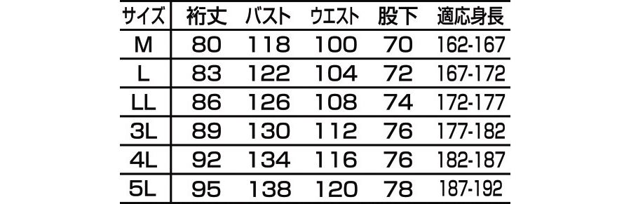 6-A-300防寒つなぎサイズ