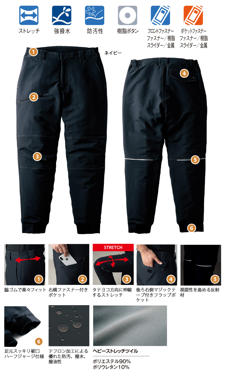 TW-W290作業着防寒パンツ撥水防汚テフロン加工